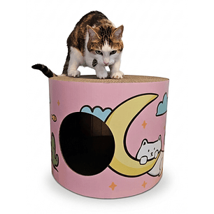 Casa Rascador Gato Cartón Diseño Luna Rosada