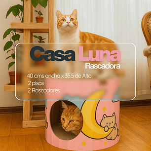 Casa Rascador Gato Cartón Diseño Luna Rosada