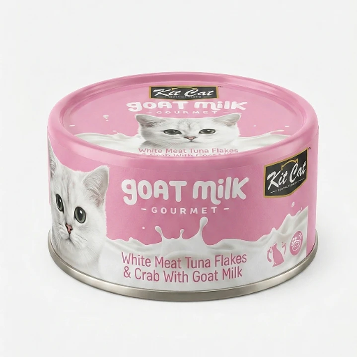 Lata Alimento Gato KitCat Leche de Cabra Atún y Cangrejo 70g 1