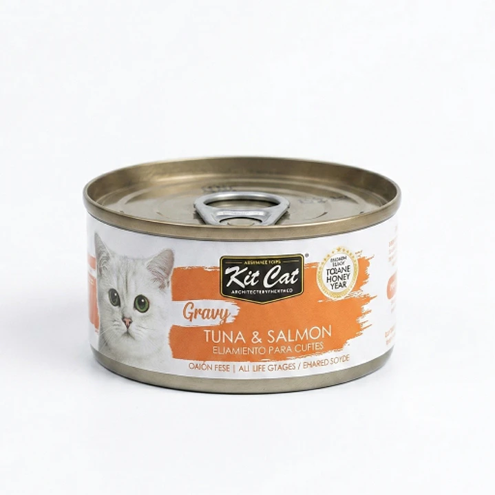 Lata Alimento Gato KitCat Atún y Salmón en Salsa 70g 1