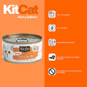 Lata Alimento Gato KitCat Atún y Salmón en Salsa 70g