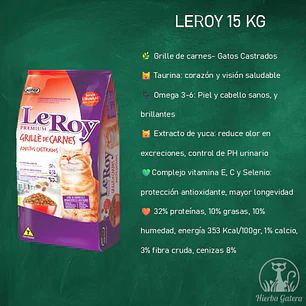 Alimento Gato Leroy 15kg Adulto Castrado Carne