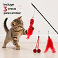 Vara 3 presas intercabiables Juguete gato - Pescado, Pluma y Pompones Rojos - Miniatura 2