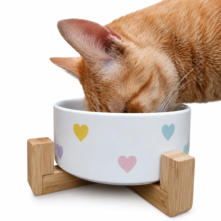 Plato cerámica para mascotas con base de  madera  1