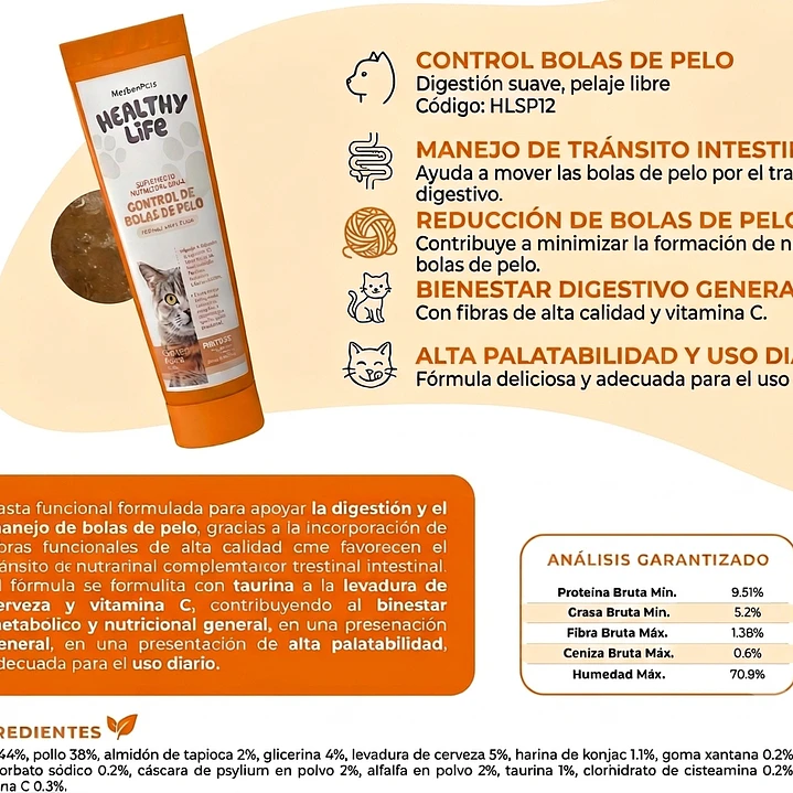 Pasta Control de bolas pelos gato Healthy life  2