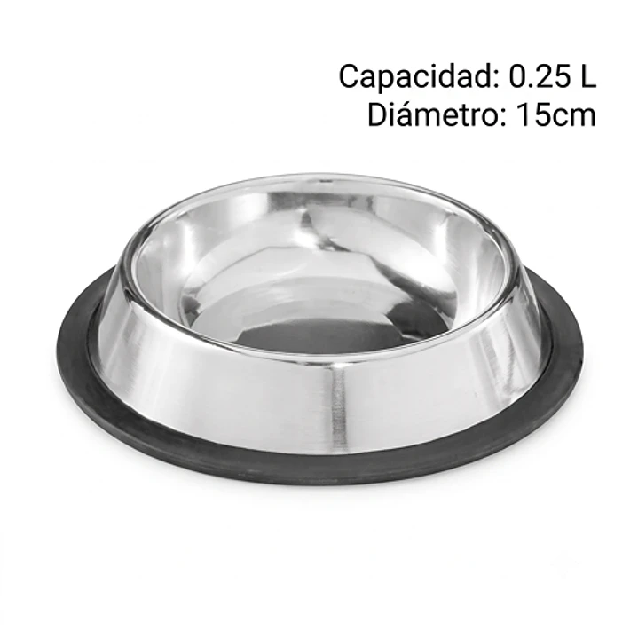 Plato Acero Inoxidable Gatos Perros Mascota 15cm Color Plata Comedero Antideslizante 4