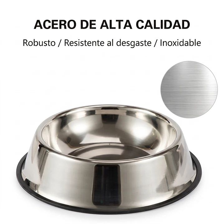 Plato Acero Inoxidable Gatos Perros Mascota 15cm Color Plata Comedero Antideslizante 2