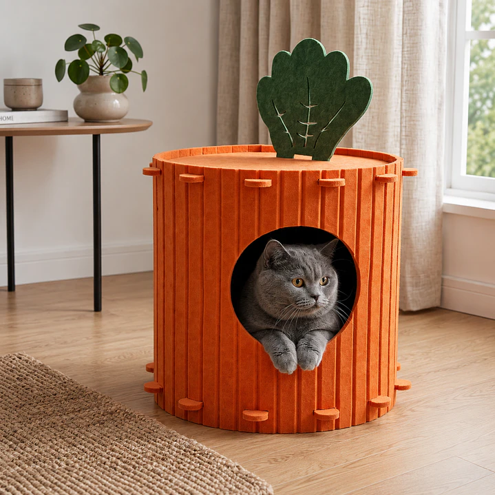 Casa Zanahoria para Gatos de Fieltro 40 cm | Cueva, Cama y Refugio 3