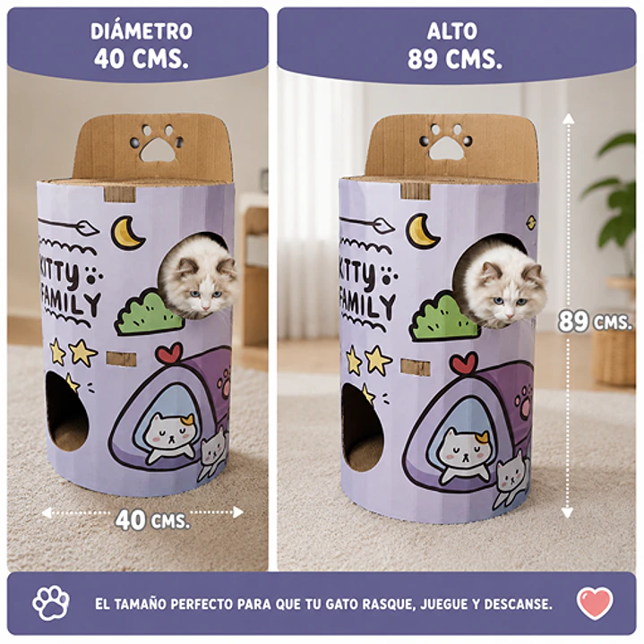 Torre Rascadora para Gatos de 3 rascadores y 3 Pisos - Casa, Rascador y Centro de Juegos 89 cm 2