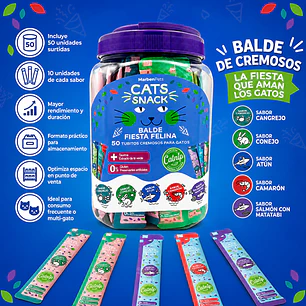 Snack gatos balde 50 tubitos - 5 sabores