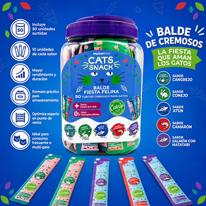 Snack gatos balde 50 tubitos - 5 sabores 2