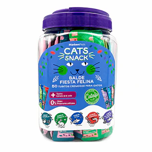 Snack gatos balde 50 tubitos - 5 sabores