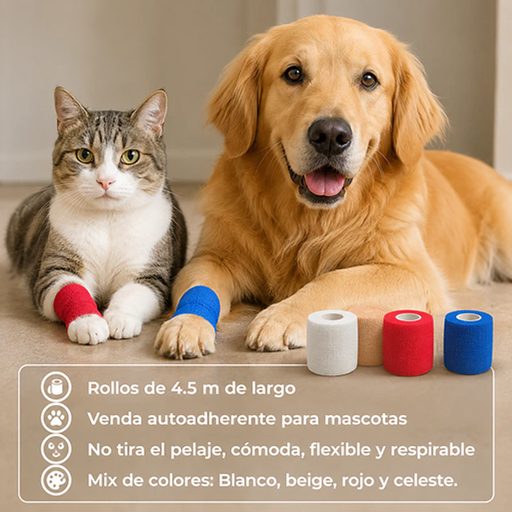 Venda Cohesiva 4,5 mt por 2.5 cm Gatos y Perros  3