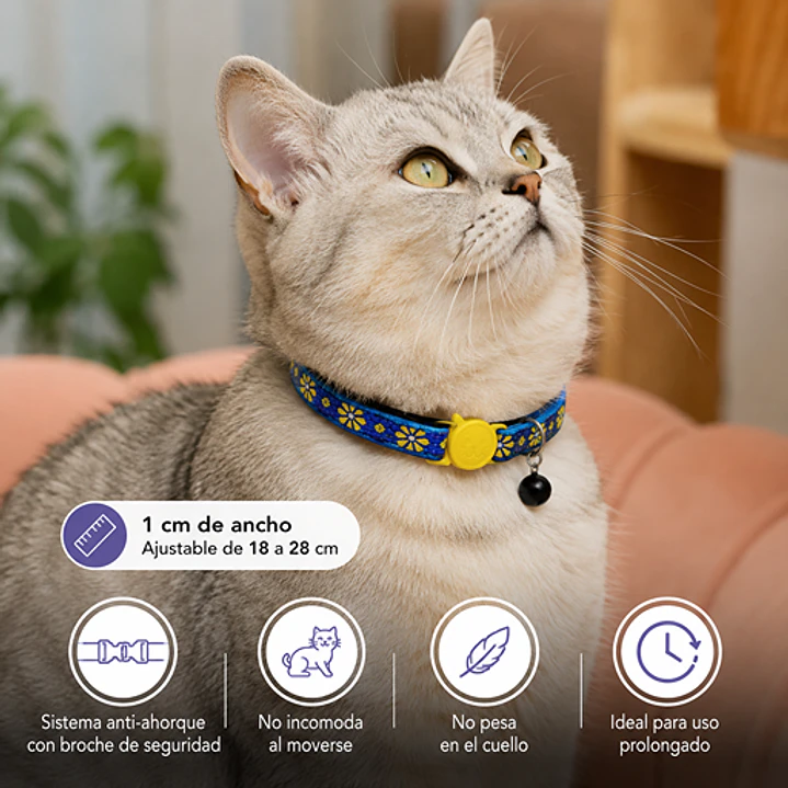 Collar para Gatos Antiahogo con Cascabel – Collar de Seguridad Ajustable Diseño Flores 2
