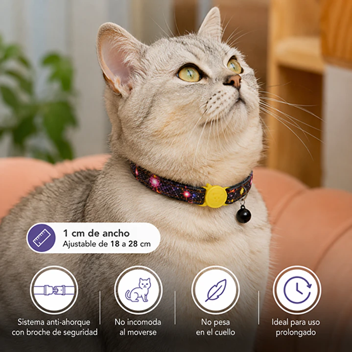 Collar para Gatos Antiahogo con Cascabel – Collar de Seguridad Ajustable Diseño Galaxia 2