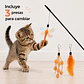 Vara 3 presas intercabiables Juguete gato - Libélula, Pluma y Pompones Anaranjados - Miniatura 2