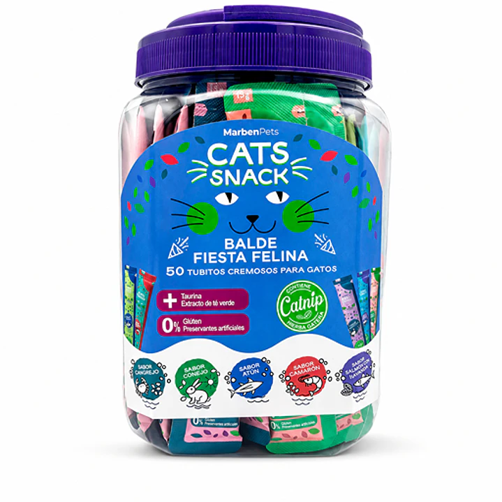 Balde 50 tubitos para Gatos - 5 sabores Marben Pets 1