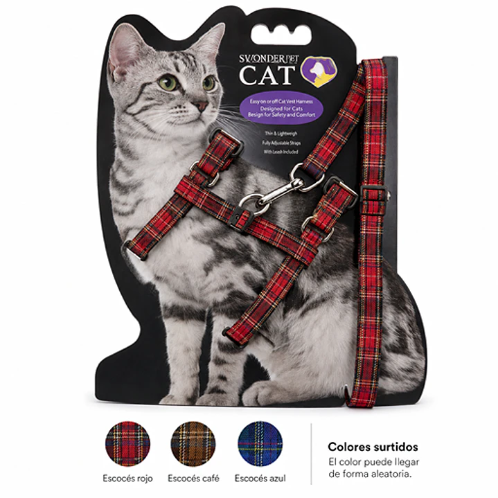 Arnés para Gatos - Correa Escocesa Mix de Colores 2