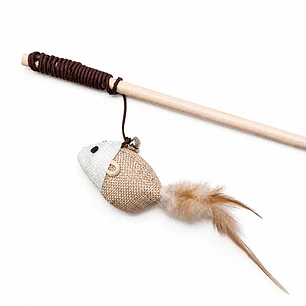 Vara juguete ratón con plumas para gatos