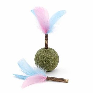 Juguete Pelota de Catnip con Plumas y Palitos de Hierba Gatera 