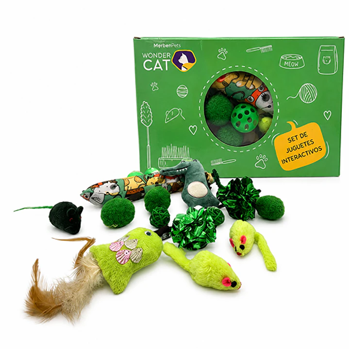 Kit de 15 Juguetes VERDES para Gatos - Wonder Cat 1