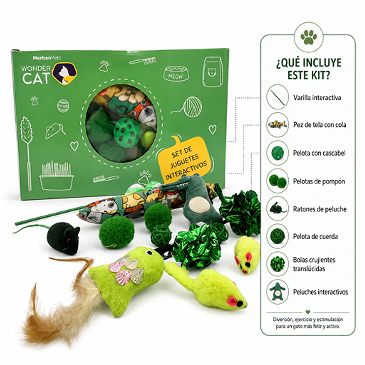 Kit de 15 Juguetes VERDES para Gatos - Wonder Cat 2