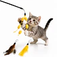 Vara 3 presas intercabiables Juguete gato - Pluma Ave, Pluma y Pompones Amarillos - Miniatura 1