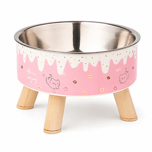 Plato para Gatos Caramelo Rosado - Acero Inoxidable Removible 400 ml 