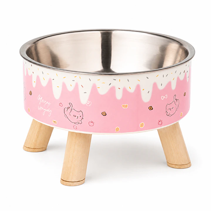 Plato para Gatos Caramelo Rosado - Acero Inoxidable Removible 400 ml  1