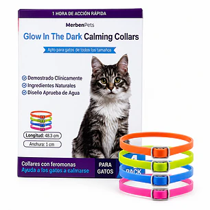 Collar Calmante con Feromonas Antiestrés - Pack 4 Unidades Brillan en la Oscuridad Marben Pets