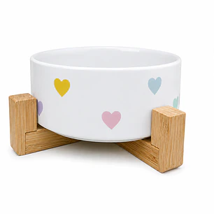 Plato de Cerámica para Gato - Base de Madera 