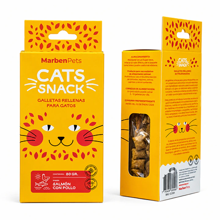 Cats Snack Galletas Rellenas Sabor Salmón & Pollo - 80gr Marben Pets 1
