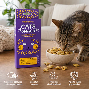 Cats Snack Galletas Rellenas Sabor Atún & Queso - 80gr Marben Pets