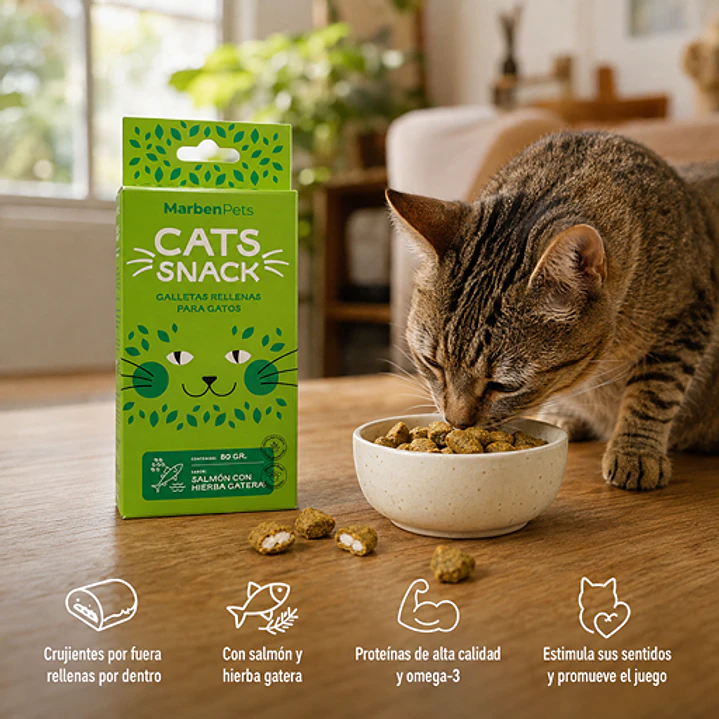 Cats Snack Galletas Rellenas Sabor Salmón & Hierba Gatera - 80gr Marben Pets 2