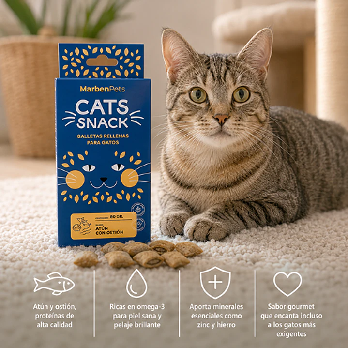 Cats Snack Galletas Rellenas Sabor Atún & Ostión - 80gr Marben Pets 2