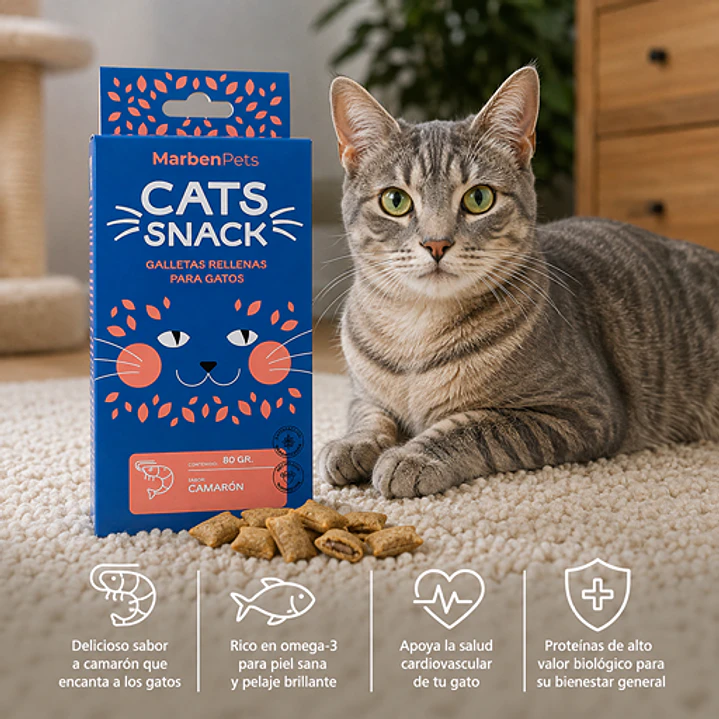 Cats Snack Galletas Rellenas Sabor Camarón - 80gr Marben Pets 2