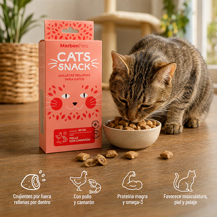 Cats Snack Galletas Rellenas Sabor Pollo & Camarón- 80gr Marben Pets 2