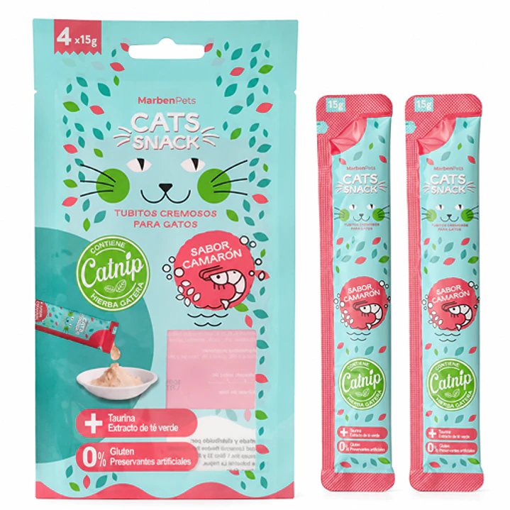 Cremoso Camarón con HIerba Gatera - Marben Pets Snack Gato 4 Unidades 1