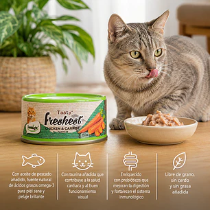 Tasty Freshest Lata de Pollo y Zanahoria -  80g Alimento Gato