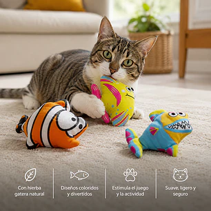 Juguete para Gato Diseño Peces  - Con Hierba Gatera