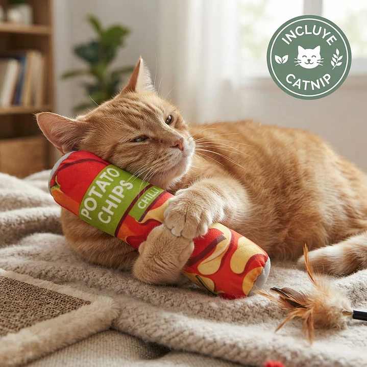 Peluche con catnip para gatos diseño tarro papas fritas 2