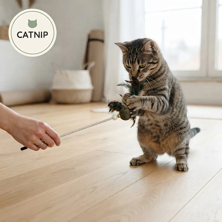 Vara con pelota de catnip  más plumas  Juguete gatos  2