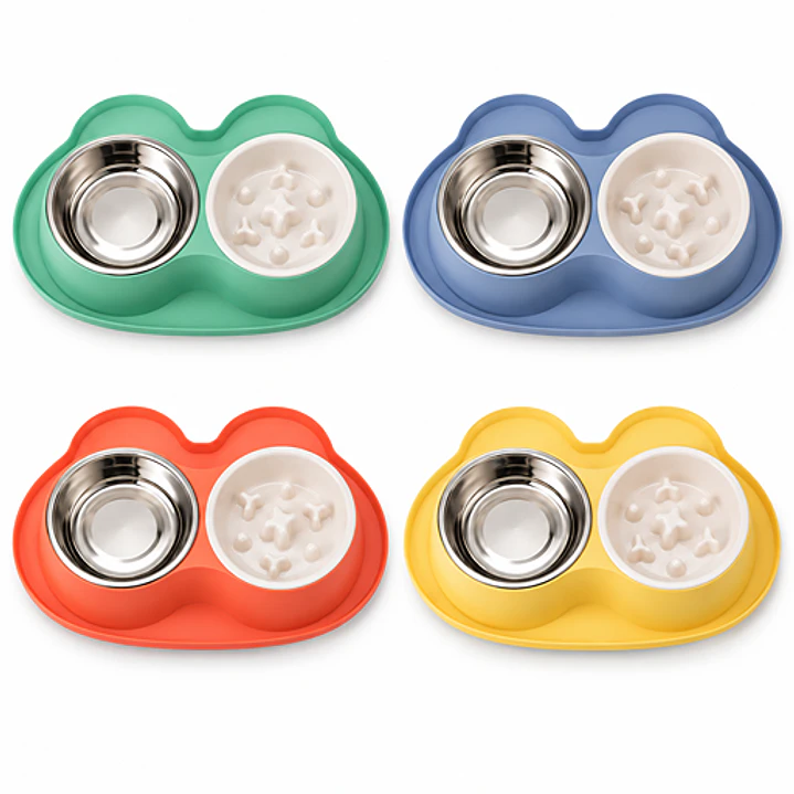Comedero Lento Doble Acero Inoxidable - 255 grs. Mix colores 1