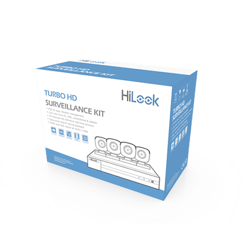 Kit HikLook TurboHD 1080p, DVR 4 Canales, 4 Camaras Bala de Metal 1080p, Modelo: HL24LQKITS-M(B)