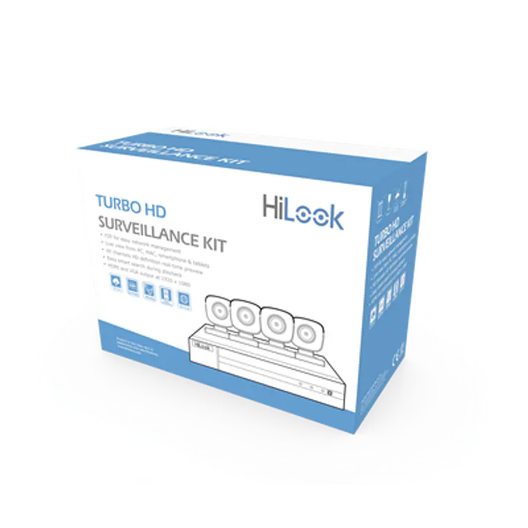 Kit HikLook TurboHD 1080p, DVR 4 Canales, 4 Camaras Bala de Metal 1080p, Modelo: HL24LQKITS-M(B) 1