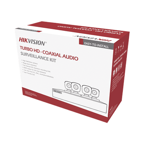 Kit Turbo HD 5 Megapixeles, DVR 4 Canales, 4 Camaras Bala con Microfono Integrado 5 MP, Modelo: HIK5MPSLQ-KIT(B)