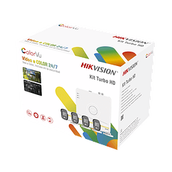 Kit Hikvision, TurboHD 1080p, DVR 4 Canales, 4 Cámaras Bala ColorVu con Micrófono Integrado, Modelo:HK-1080-CV/A