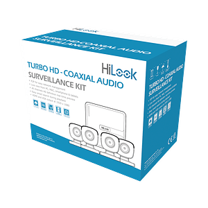 Kit HikLook TurboHD 1080p Lite, DVR 4 canales, Audio por Coaxitron, 4 Cámaras Bala de Policarbonato con Micrófono Integrado, Modelo:  HL1080PS(B)