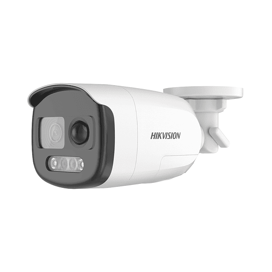 Camara Bala TURBOHD 2 Megapixeles (1080p), Imagen a Color 24/7, Lente 2.8 mm, Luz Blanca 40 mts, IP67, Sensor PIR, Sirena Integrada, Estrobo Rojo-Azul Modelo: DS-2CE12DFT-PIRXOF28