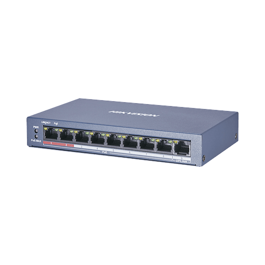 Switch Hikvision PoE+, No Administrable, 8 Puertos 10/100 Mbps PoE+, 1 Puerto 100 Mbps Uplink, PoE hasta 250 metros,60 W, Modelo: DS-3E0109P-E/M(B) - Image 2